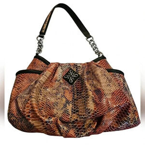 Simply Vera Wang Faux Leather Snakeskin Print Bohemian Satchel OS